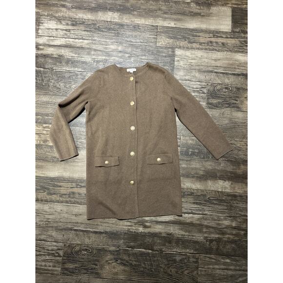 J Crew Long Giselle Sweater Gold Buttons Brown Womens XS - Picture 1 of 7